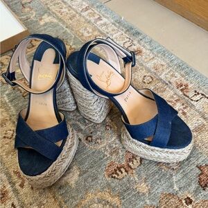 Christian Louboutin Navy Espadrille Wedges